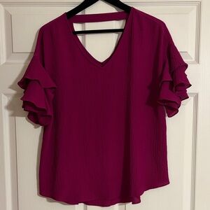 Apt. 9 Magenta Ruffle Sleeve Blouse